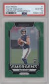 Caleb Williams from the 2024 Panini Prizm set featuring a Green Prizm parallel graded by PSA and given an overall grade of 10.
