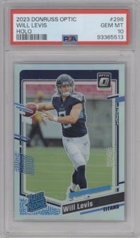 Will Levis from the 2023 Donruss Optic set featuring a Holo parallel graded by PSA and given an overall grade of 10.