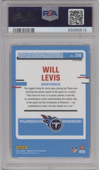 Will Levis from the 2023 Donruss Optic set featuring a Holo parallel graded by PSA and given an overall grade of 10.