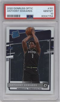 Anthony Edwards from the 2020-21 Panini Donruss Optic set graded by PSA and given an overall grade of 10.