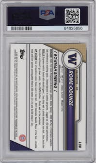 Rome Odunze from the 2023 Bowman Chrome University set featuring a X-Fractor parallel graded by PSA and given an overall grade of 10.