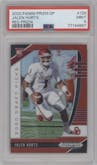 Jalen Hurts from the 2020 Panini Prizm Draft Picks set featuring a Red Prizm parallel graded by PSA and given an overall grade of 9.