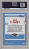 Zay Flowers from the 2023 Donruss Optic set featuring a Hyper Blue parallel graded by PSA and given an overall grade of 10.