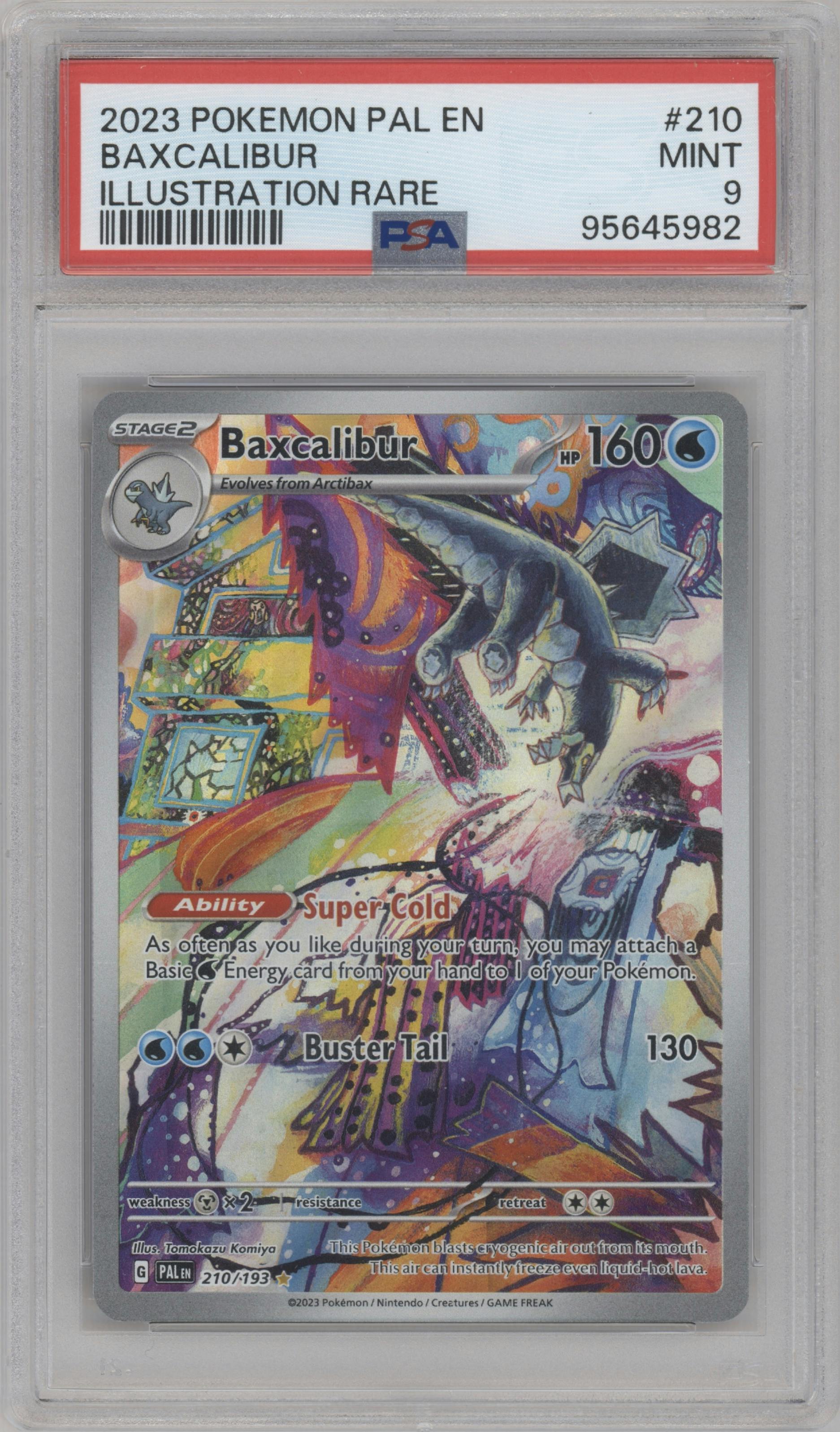Baxcalibur from the 2023 Pokemon SV set graded by PSA and given an overall grade of 9.