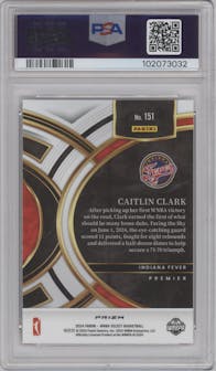 Caitlin Clark from the 2024 Panini Select WNBA set featuring a Pink Ice parallel graded by PSA and given an overall grade of 10.