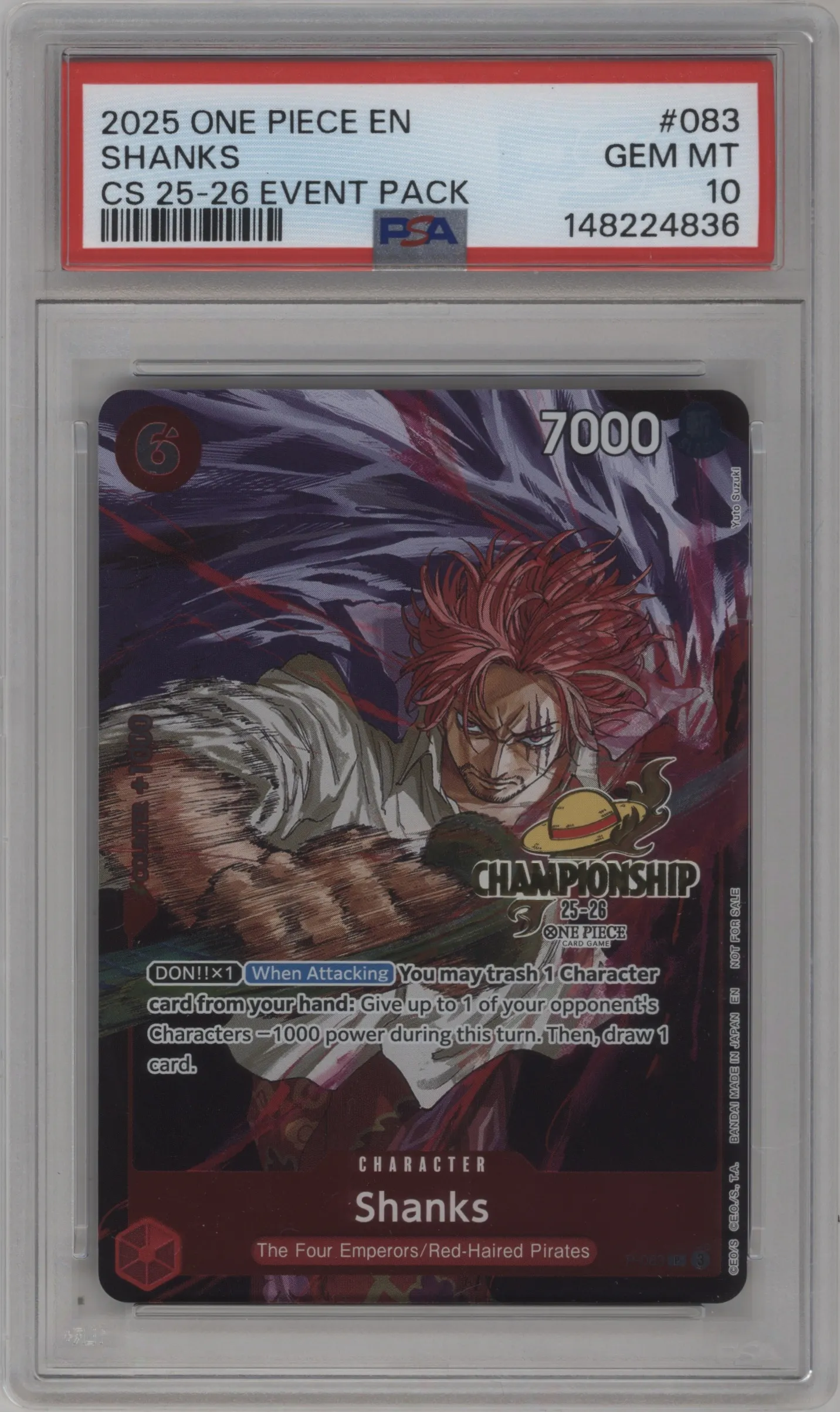 2025 One Piece Shanks CS 25-26 Event Pack # P-083 P # P-083 P PSA 10