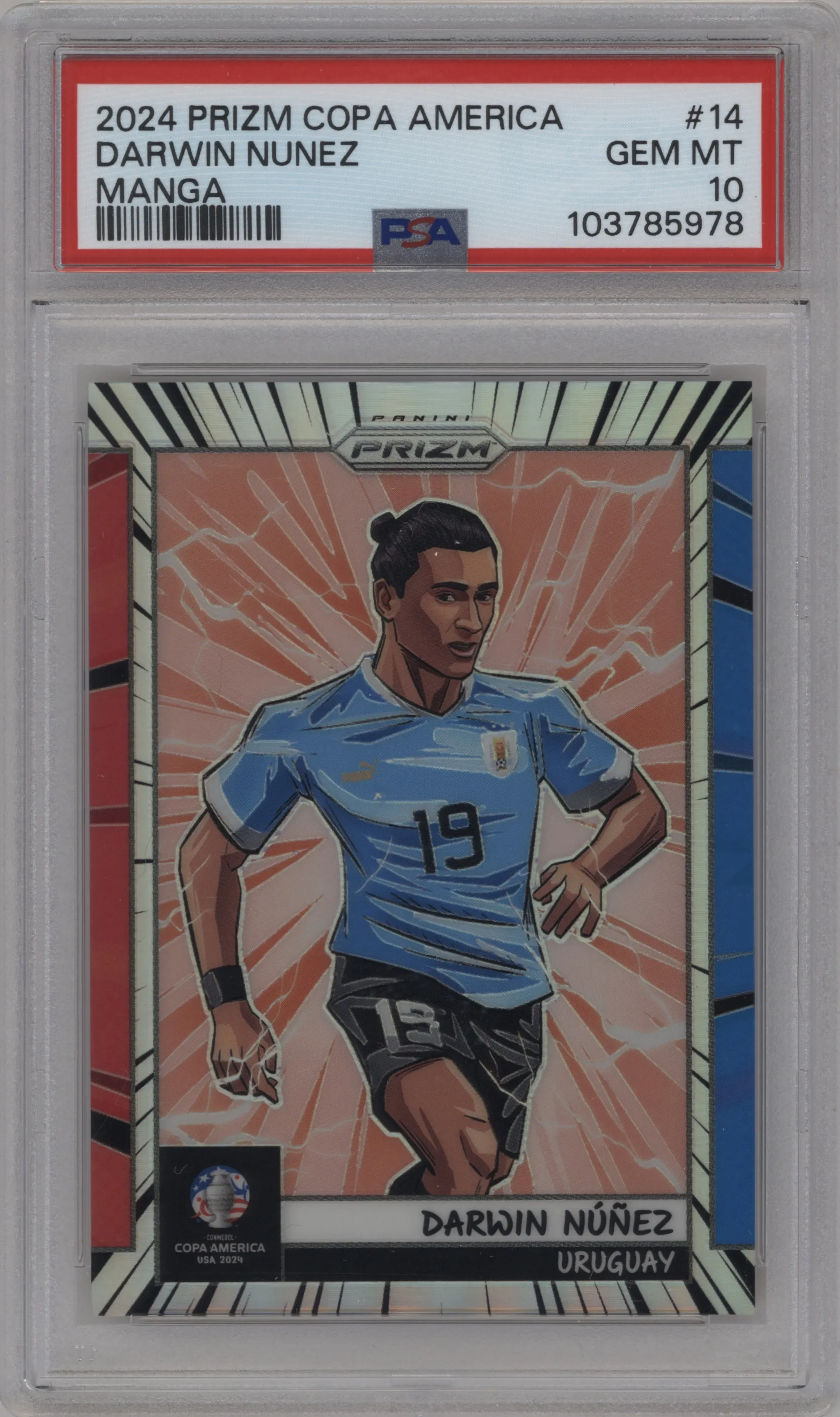 2024 Panini Prizm CONMEBOL Copa America Manga Darwin Nunez #14 PSA 10