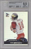 Tom Brady from the 2000 Pacific Prism Prospect set graded by Beckett and given an overall grade of 8.5.