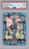 Hendon Hooker from the 2023 Panini Prizm set featuring a Blue Ice parallel graded by PSA and given an overall grade of 9.