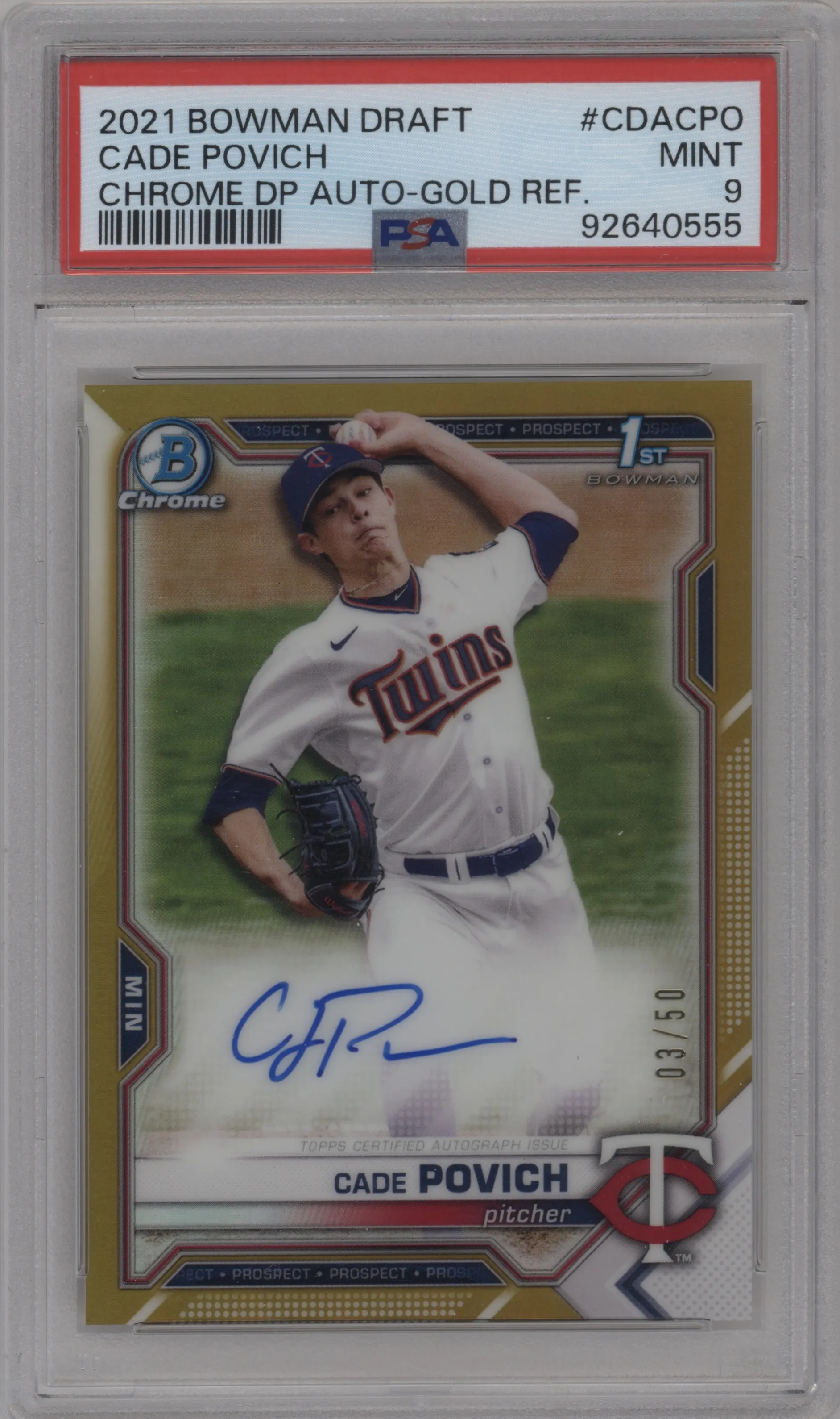 2021 Bowman Draft Chr.DP Auto Cade Povich Gold Refractor #CDA-CPO PSA 9