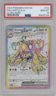 Galvantula ex from the 2024 Pokemon SV set graded by PSA and given an overall grade of 10.