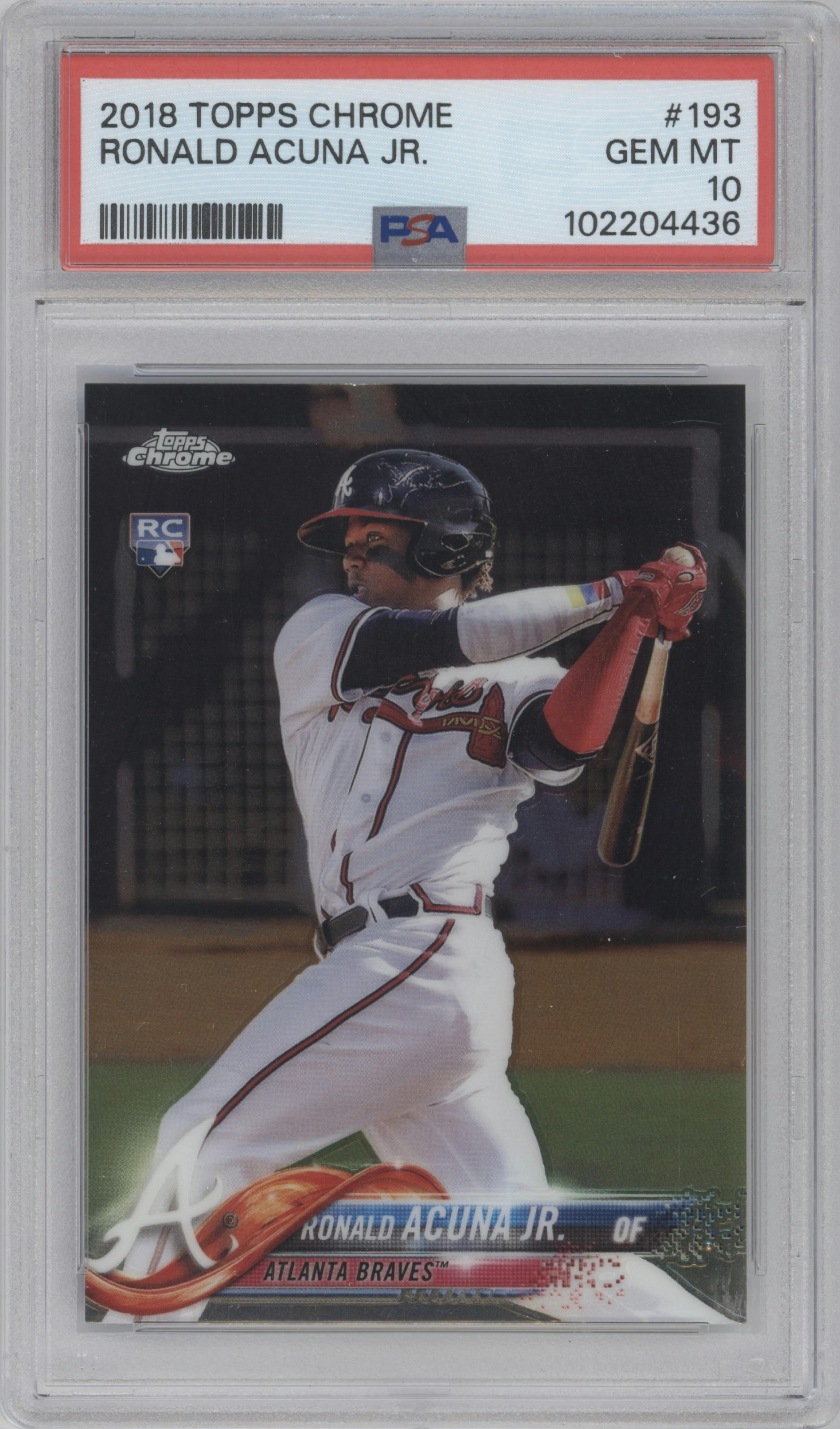 Ronald Acuna Jr. from the 2018 Topps Chrome set graded by PSA and given an overall grade of 10.