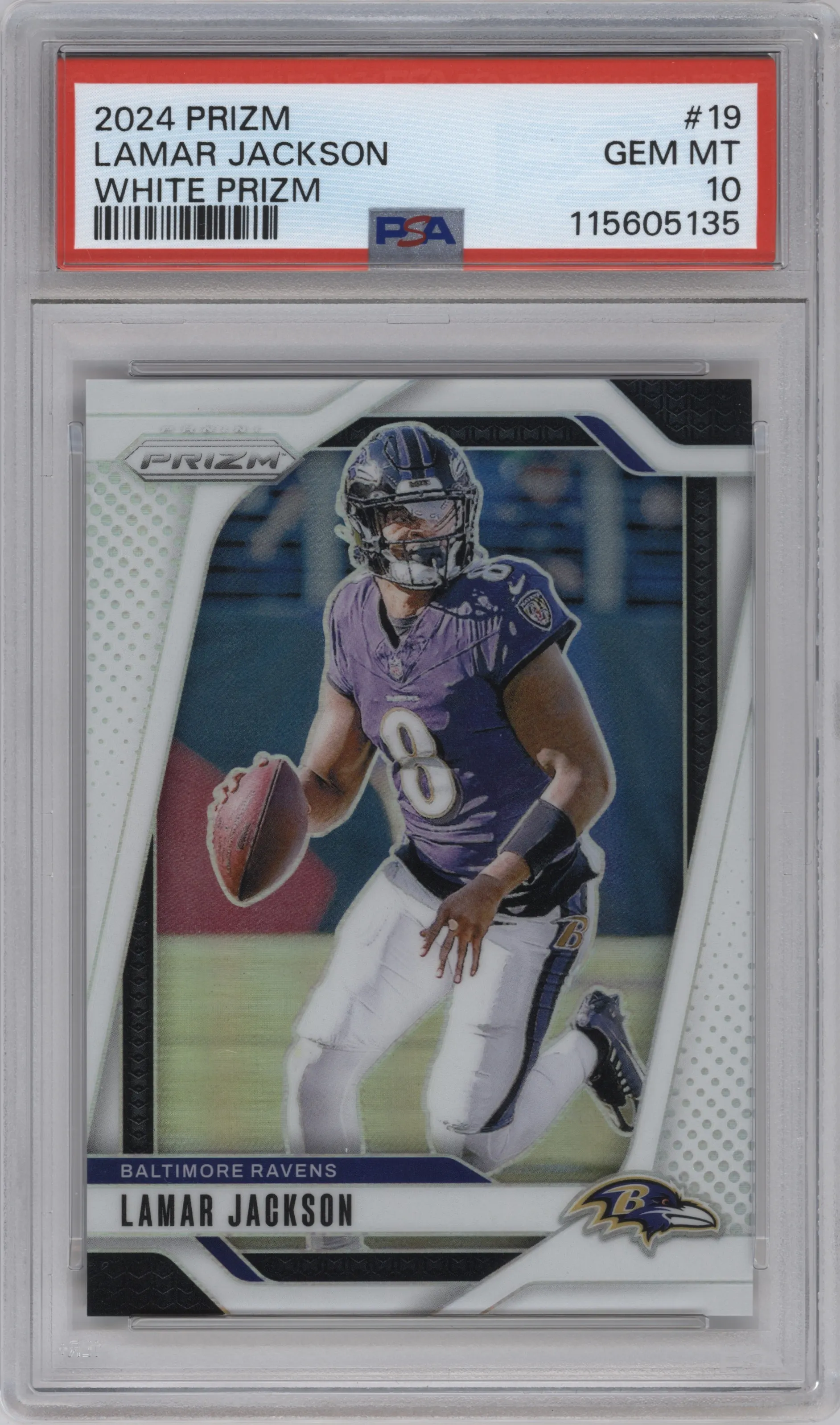 2024 Panini Prizm Lamar Jackson White Prizm #19 PSA 10