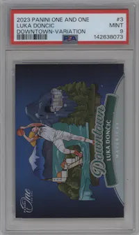 Luka Doncic from the 2023-24 Panini One and One set graded by PSA and given an overall grade of 9.