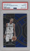 Victor Wembanyama from the 2023-24 Panini Select  set featuring a Blue Retail parallel graded by PSA and given an overall grade of 10.