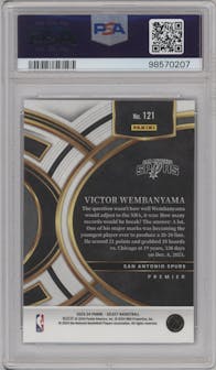 Victor Wembanyama from the 2023-24 Panini Select  set featuring a Blue Retail parallel graded by PSA and given an overall grade of 10.