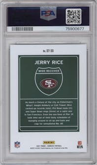 Jerry Rice from the 2021 Panini Donruss set graded by PSA and given an overall grade of 9.