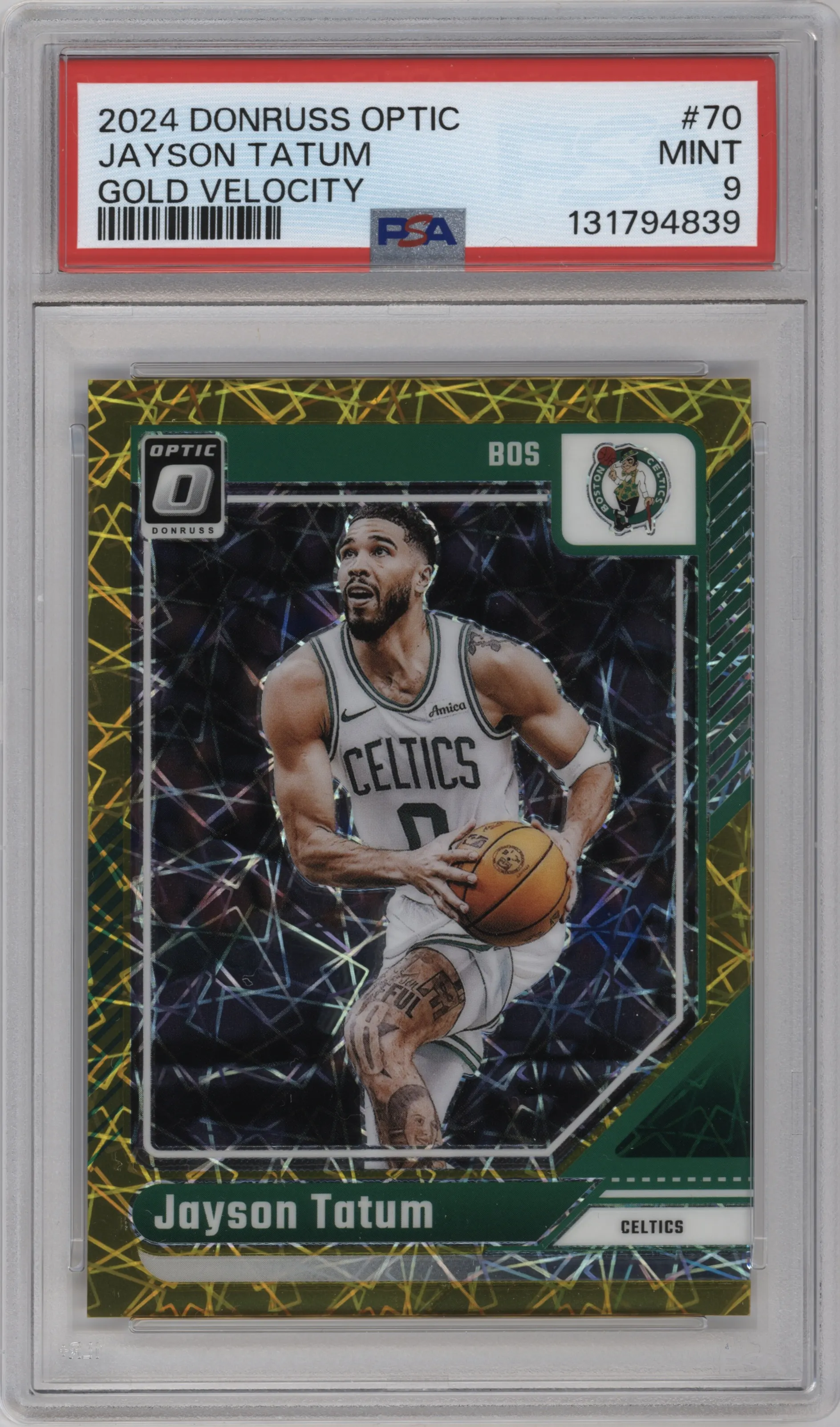 2024 Donruss Optic Jayson Tatum Gold Velocity #70 PSA 9