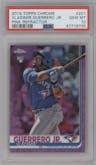 Vladimir Guerrero Jr. from the 2019 Topps Chrome set featuring a Pink Refractor parallel graded by PSA and given an overall grade of 10.