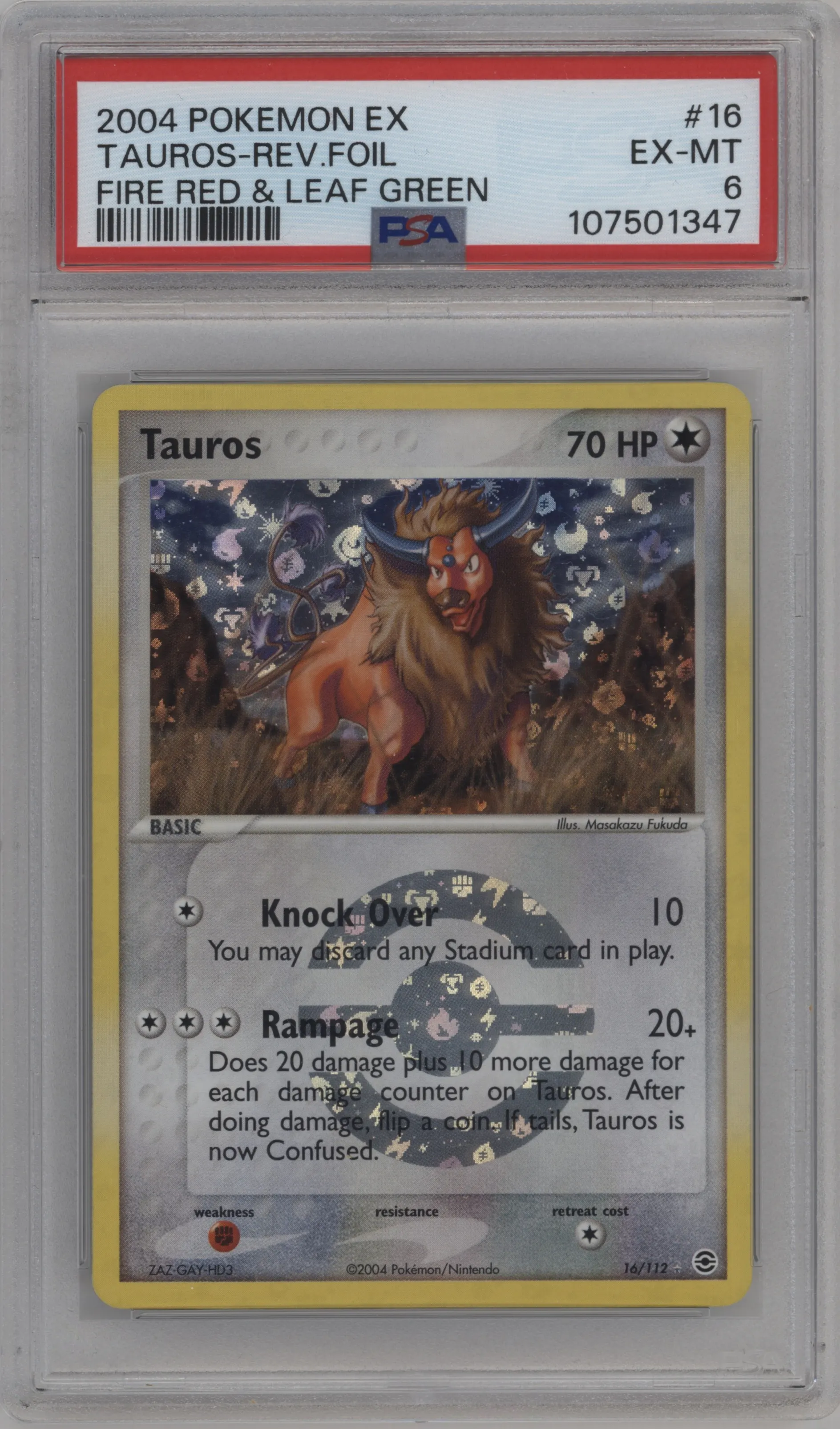 2004 Pokemon EX FR & LG Tauros #16 PSA 6