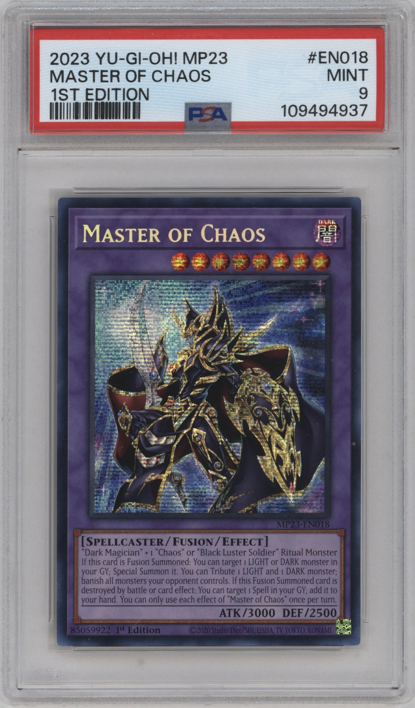 2023 Yu-Gi-Oh! 25th Anniv.Tin: Dueling Heroes MP Master of Chaos Prismatic Secret Rare PSA 9