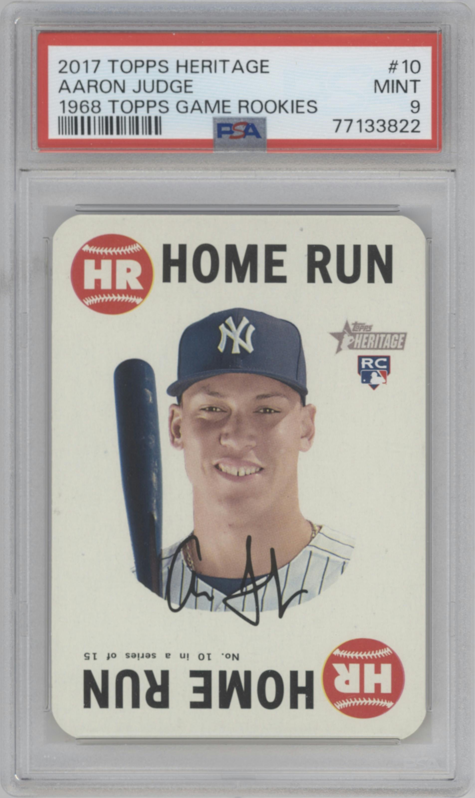 Aaron Judge from the 2017 Topps Heritage set graded by PSA and given an overall grade of 9.
