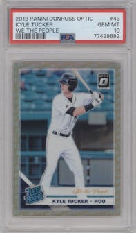 Kyle Tucker from the 2019 Panini Donruss Optic set featuring a We the People parallel graded by PSA and given an overall grade of 10.