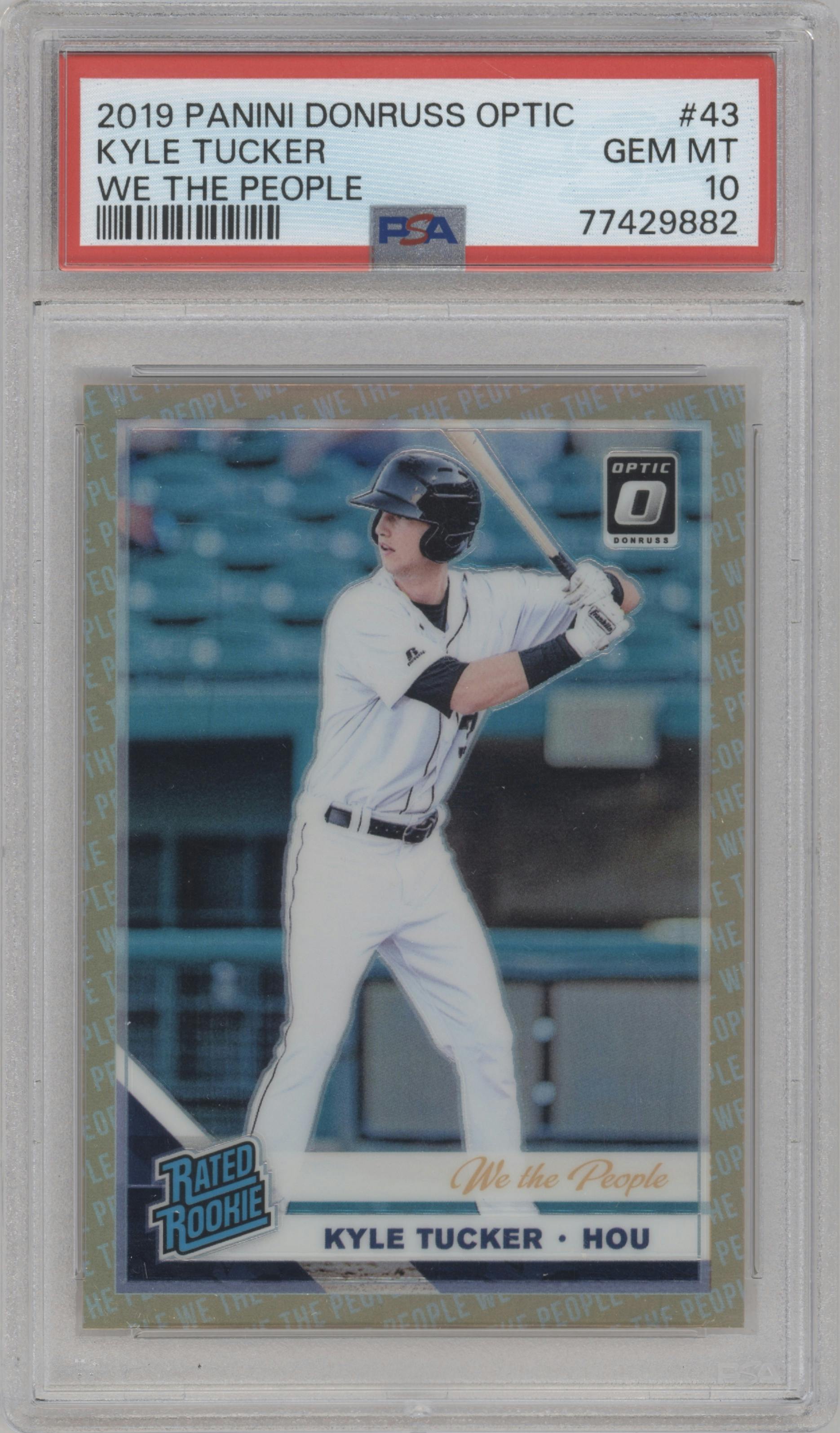 Kyle Tucker from the 2019 Panini Donruss Optic set featuring a We the People parallel graded by PSA and given an overall grade of 10.