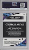 Walker Buehler from the 2021 Topps Finest set featuring a Red Wave Refractor parallel graded by PSA and given an overall grade of 10.
