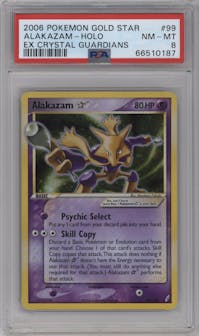 Alakazam Gold Star from the 2006 Pokemon EX set graded by PSA and given an overall grade of 8.