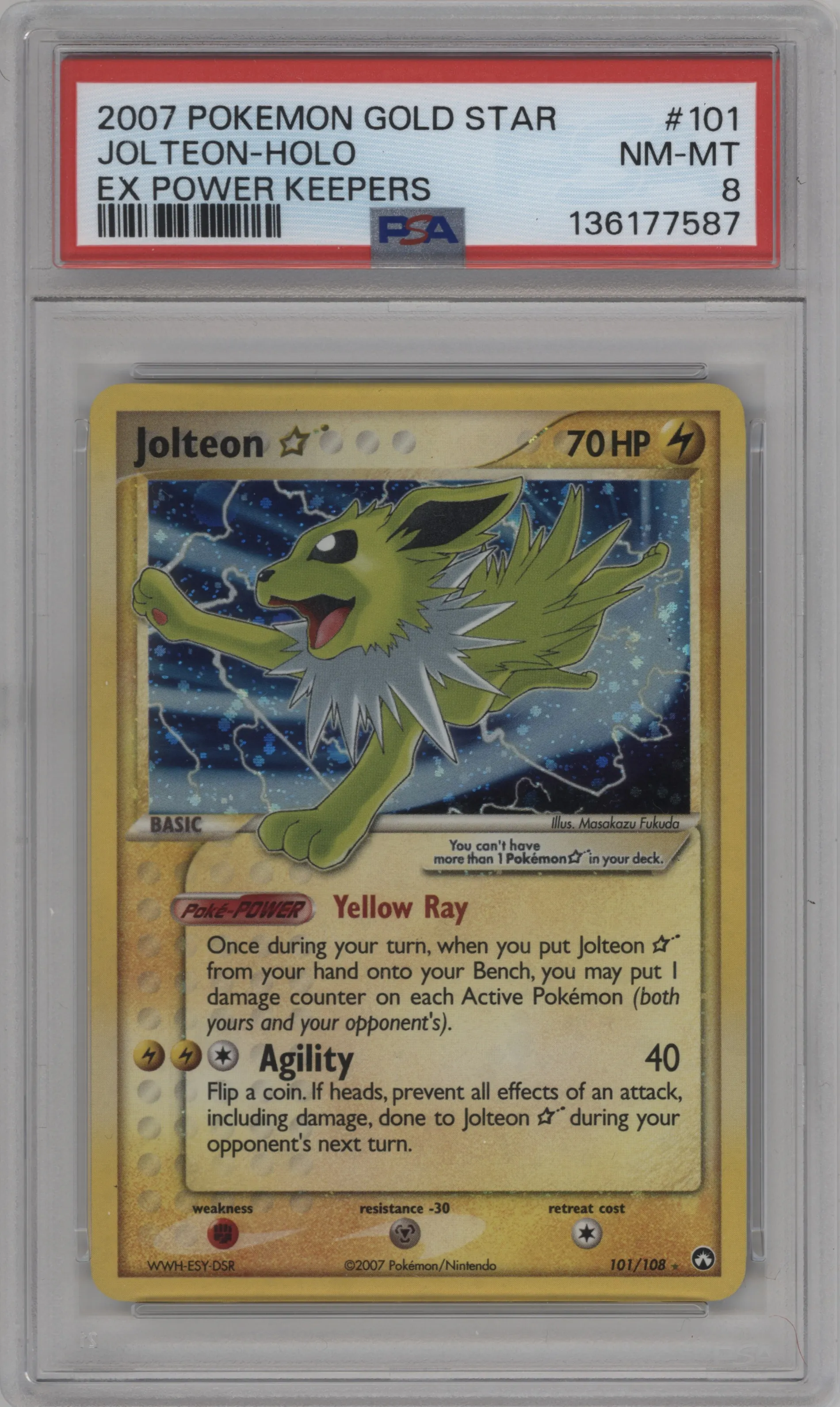 2007 Pokemon EX Power Keepers Jolteon Gold Star #101 PSA 8
