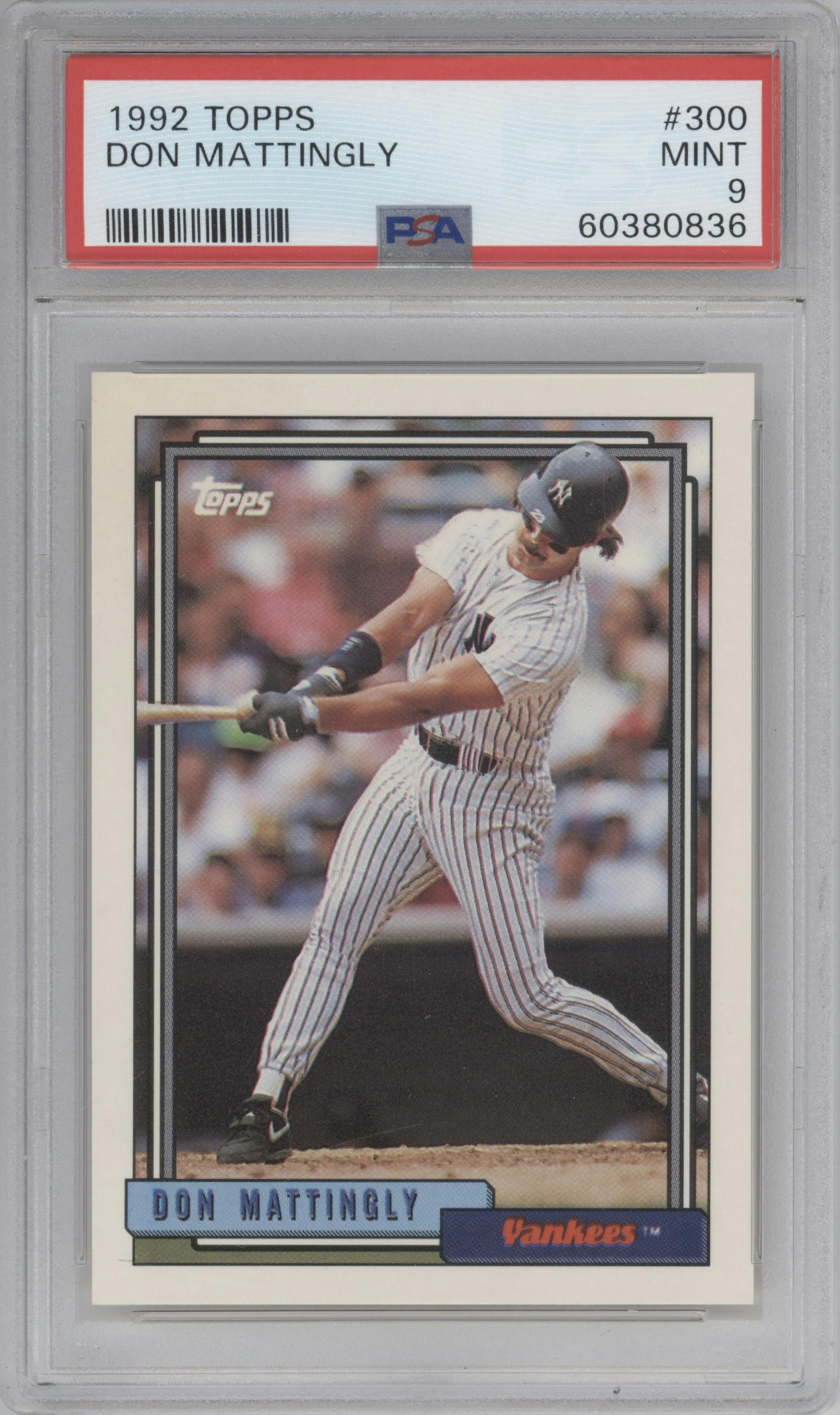Don Mattingly from the 1992 Topps set graded by PSA and given an overall grade of 9.