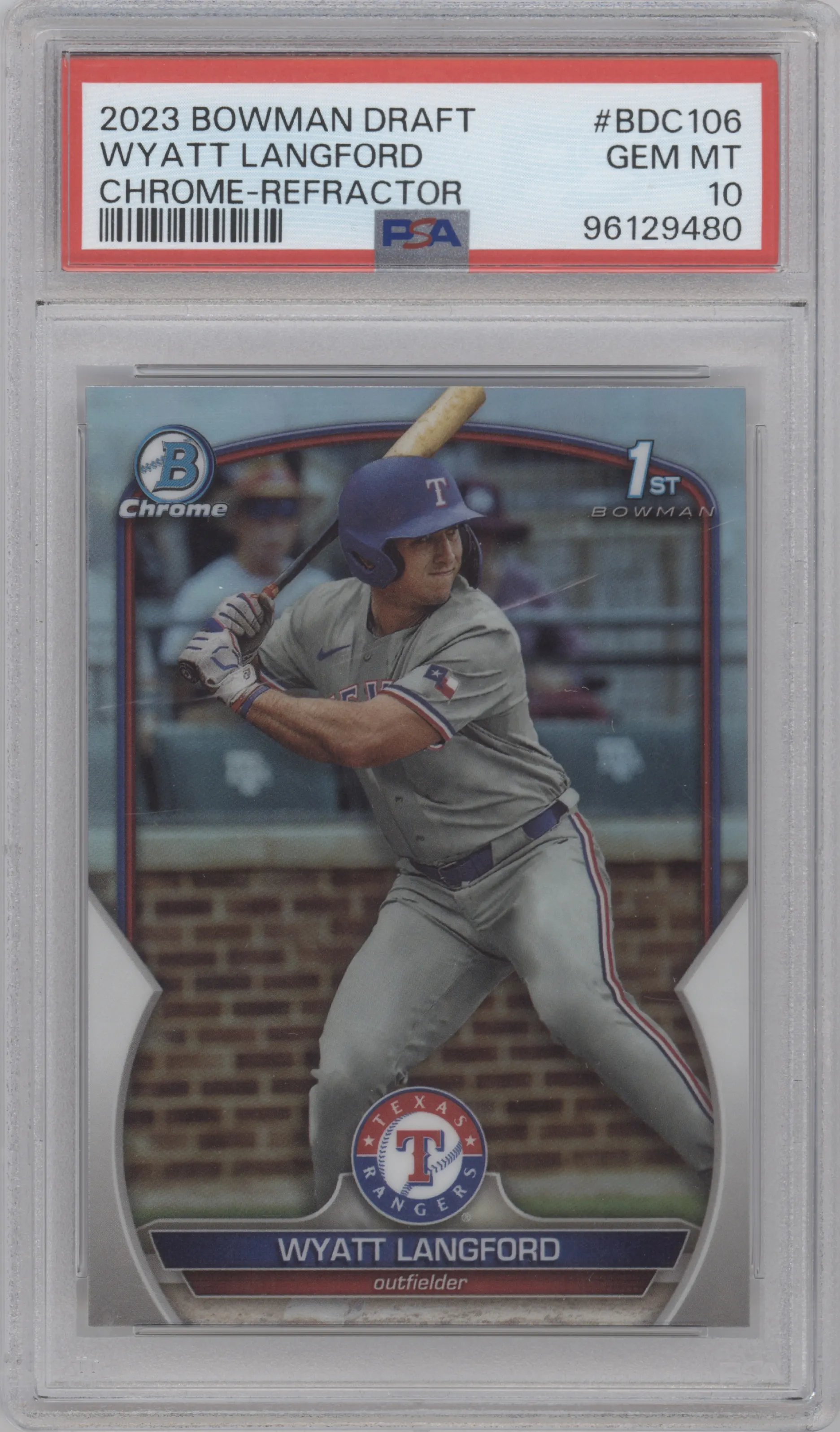 2023 Bowman Draft Chrome Wyatt Langford Refractor PSA 10
