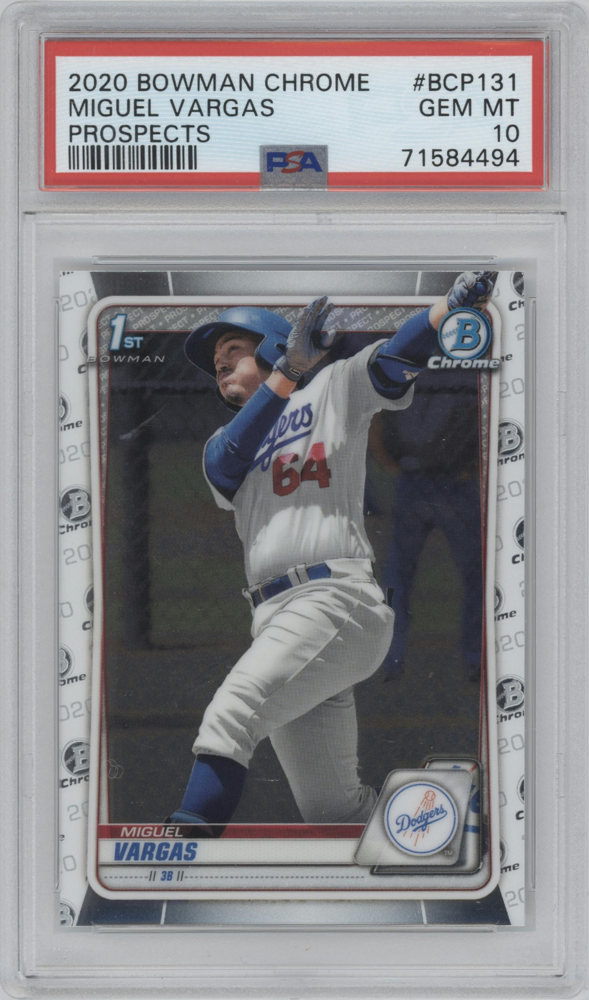 Miguel Vargas from the 2020 Bowman set graded by PSA and given an overall grade of 10.