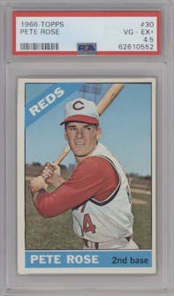 Pete Rose from the 1966 Topps set graded by PSA and given an overall grade of 4.5.