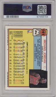 Michael Jordan from the 1992-93 Topps set featuring a Gold parallel graded by PSA and given an overall grade of 8.