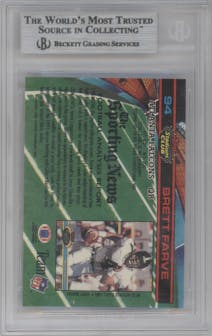 Brett Favre from the 1991 Topps Stadium Club set graded by Beckett and given an overall grade of 9.