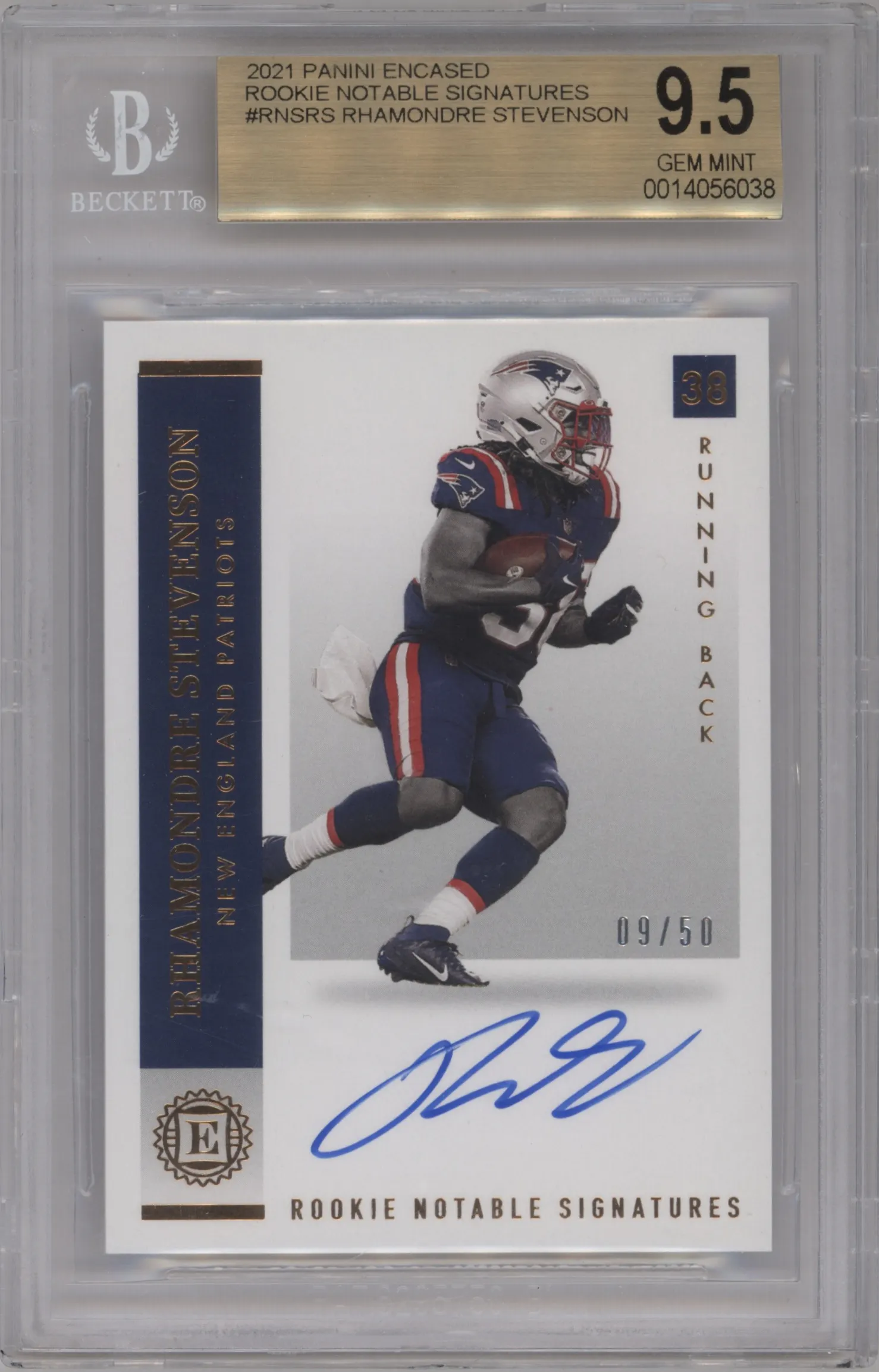 2021 Panini Encased Rke.Notable Sig. Rhamondre Stevenson #RNS-RS BGS 9.5