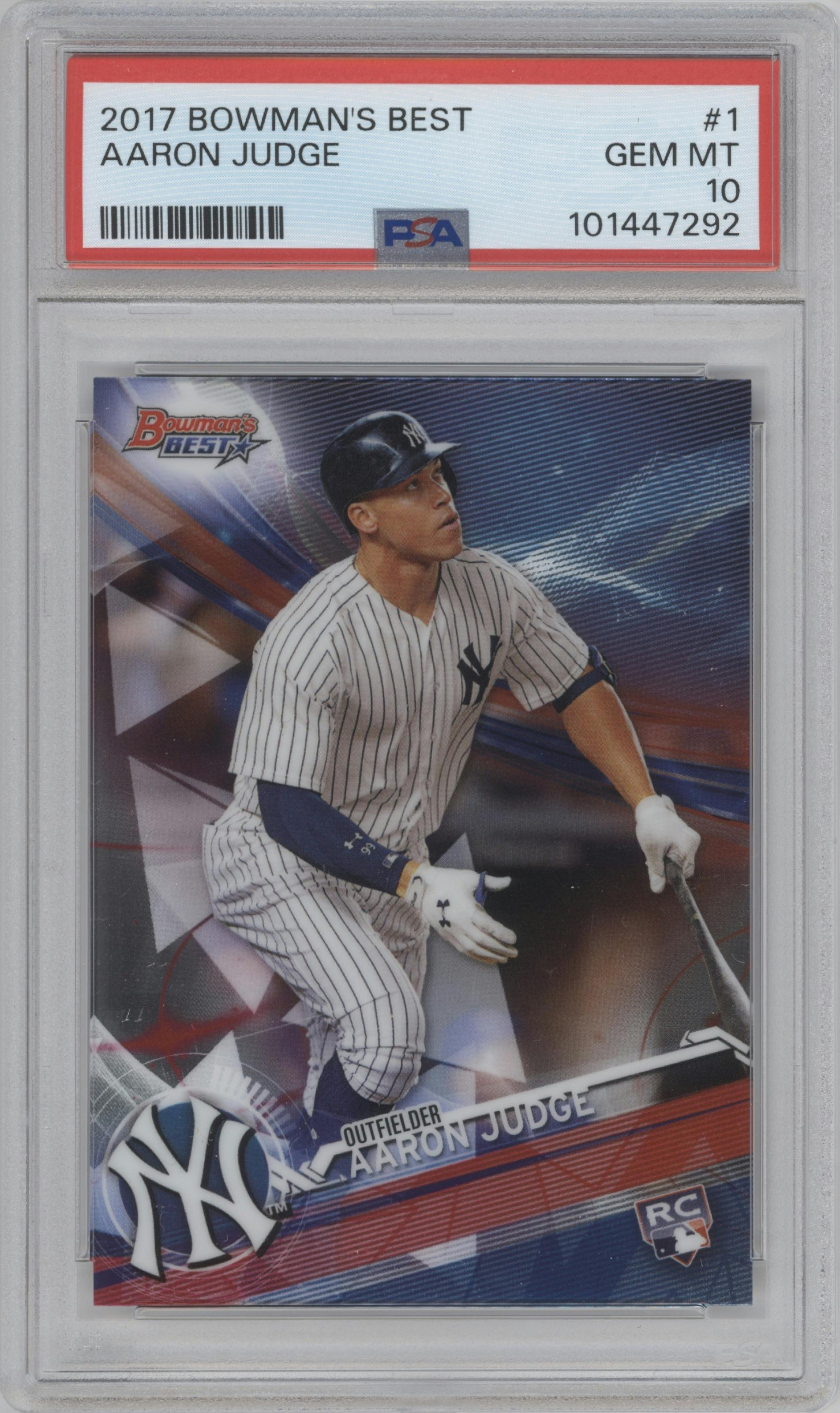 Aaron Judge from the 2017 Bowman’s Best set graded by PSA and given an overall grade of 10.