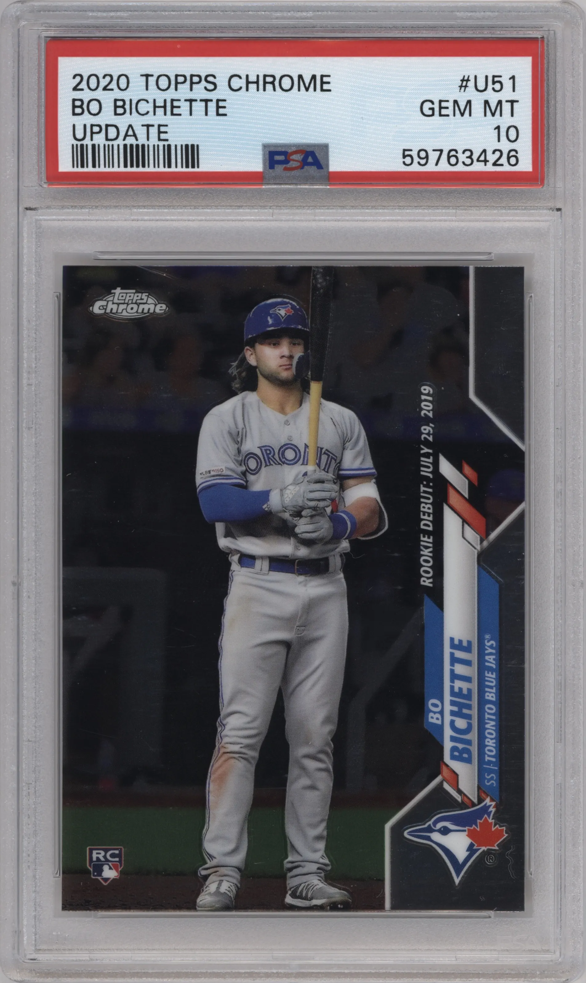 2020 Topps Chrome Update Bo Bichette PSA 10