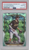Jackson Merrill from the 2023 Bowman Chrome Sapphire Edition set featuring a Aqua parallel graded by PSA and given an overall grade of 10.