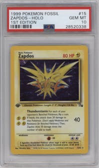 Zapdos from the 1999 Pokemon set graded by PSA and given an overall grade of 10.