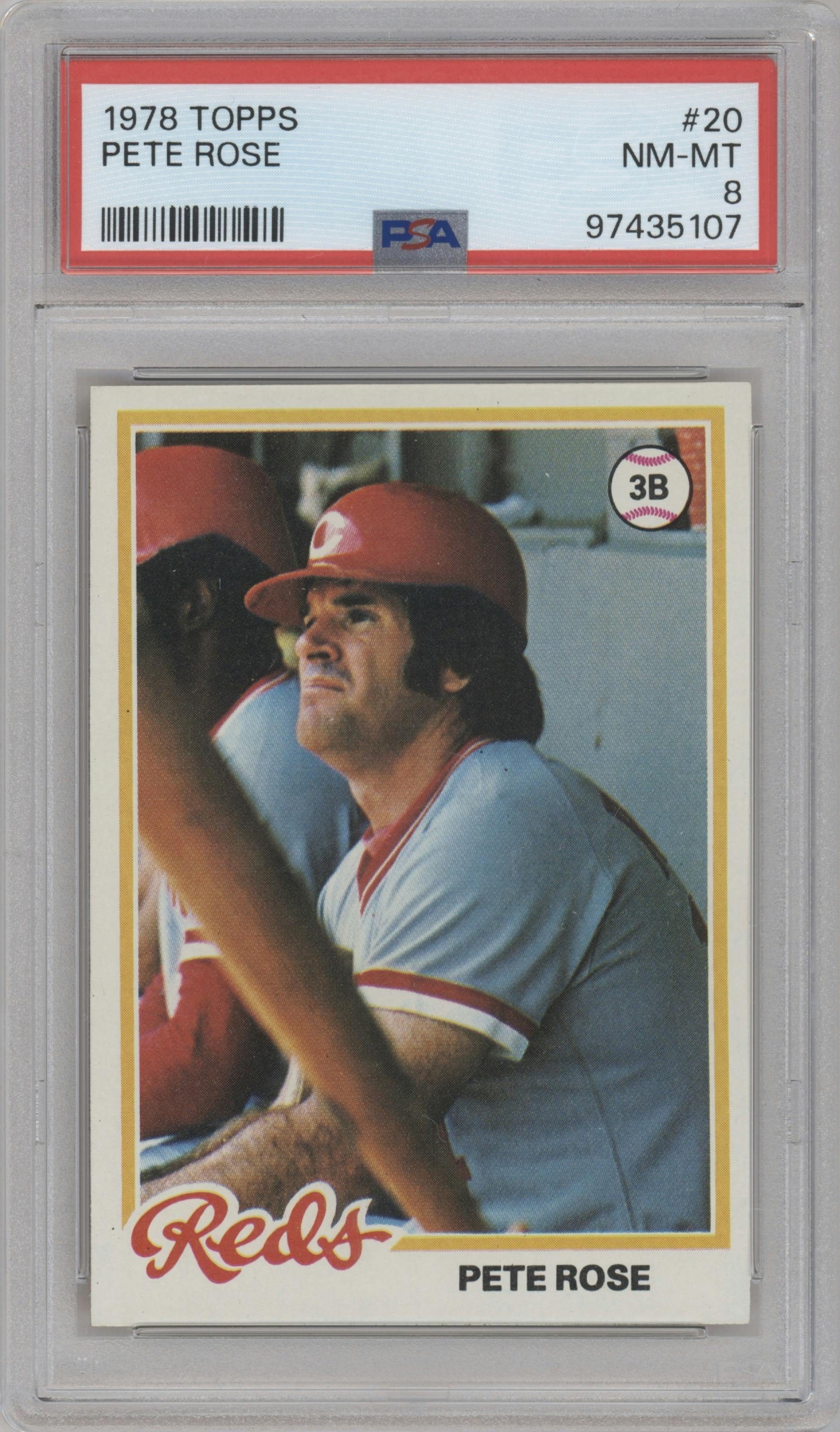 Pete Rose from the 1978 Topps set graded by PSA and given an overall grade of 8.