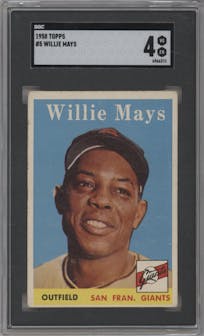 Willie Mays from the 1958 Topps set graded by SGC and given an overall grade of 4.