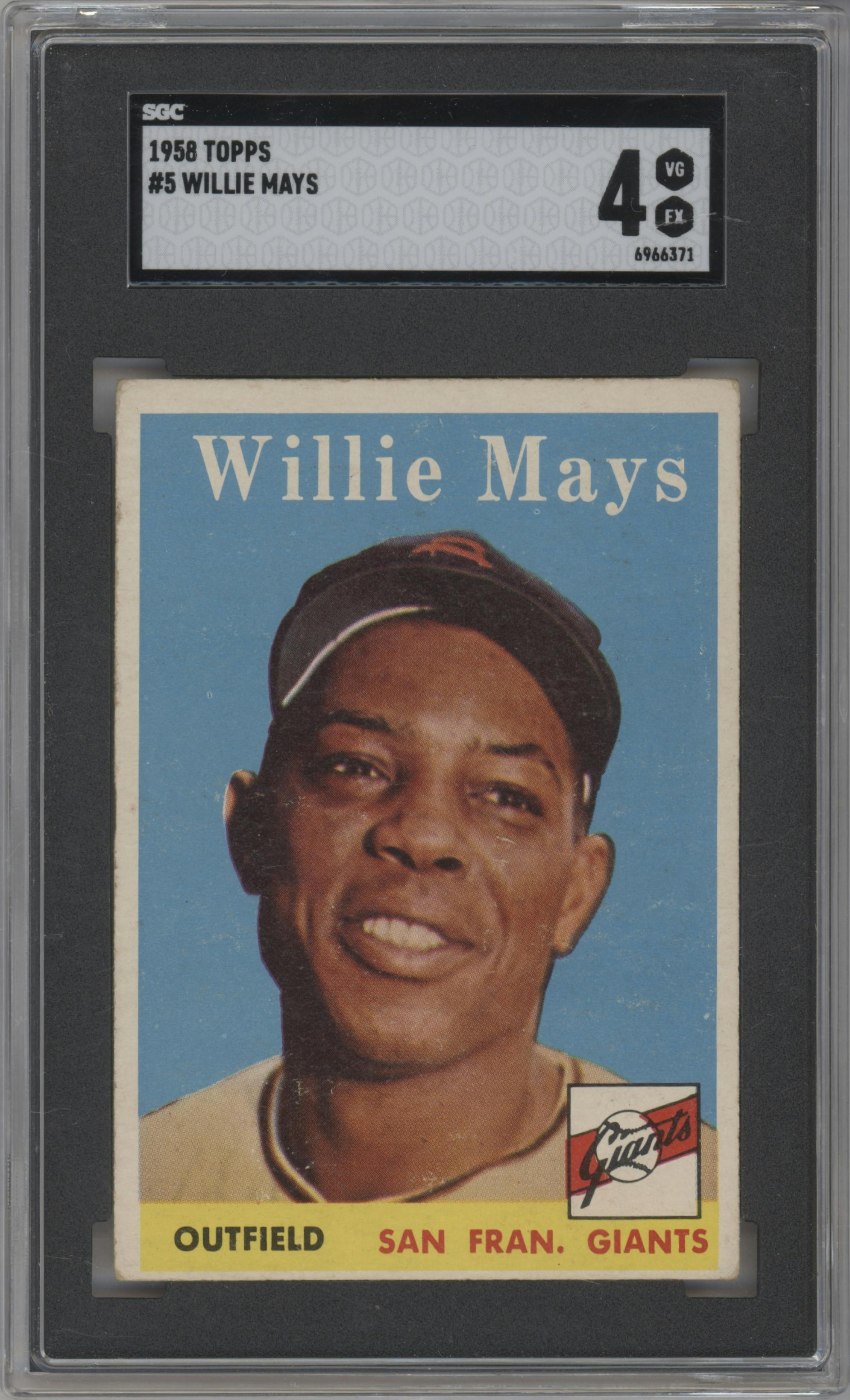 Willie Mays from the 1958 Topps set graded by SGC and given an overall grade of 4.