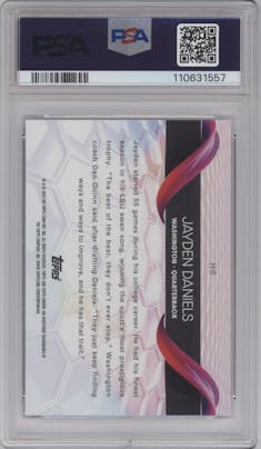 Jayden Daniels from the 2024 Topps Chrome set graded by PSA and given an overall grade of 10.