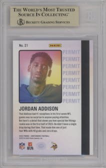 Jordan Addison from the 2023 Panini Contenders set graded by Beckett and given an overall grade of 9.5.