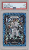 John Elway from the 2023 Panini Prizm set featuring a No Huddle Blue parallel graded by PSA and given an overall grade of 9.