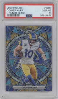 Cooper Kupp from the 2023 Panini Mosaic set graded by PSA and given an overall grade of 10.