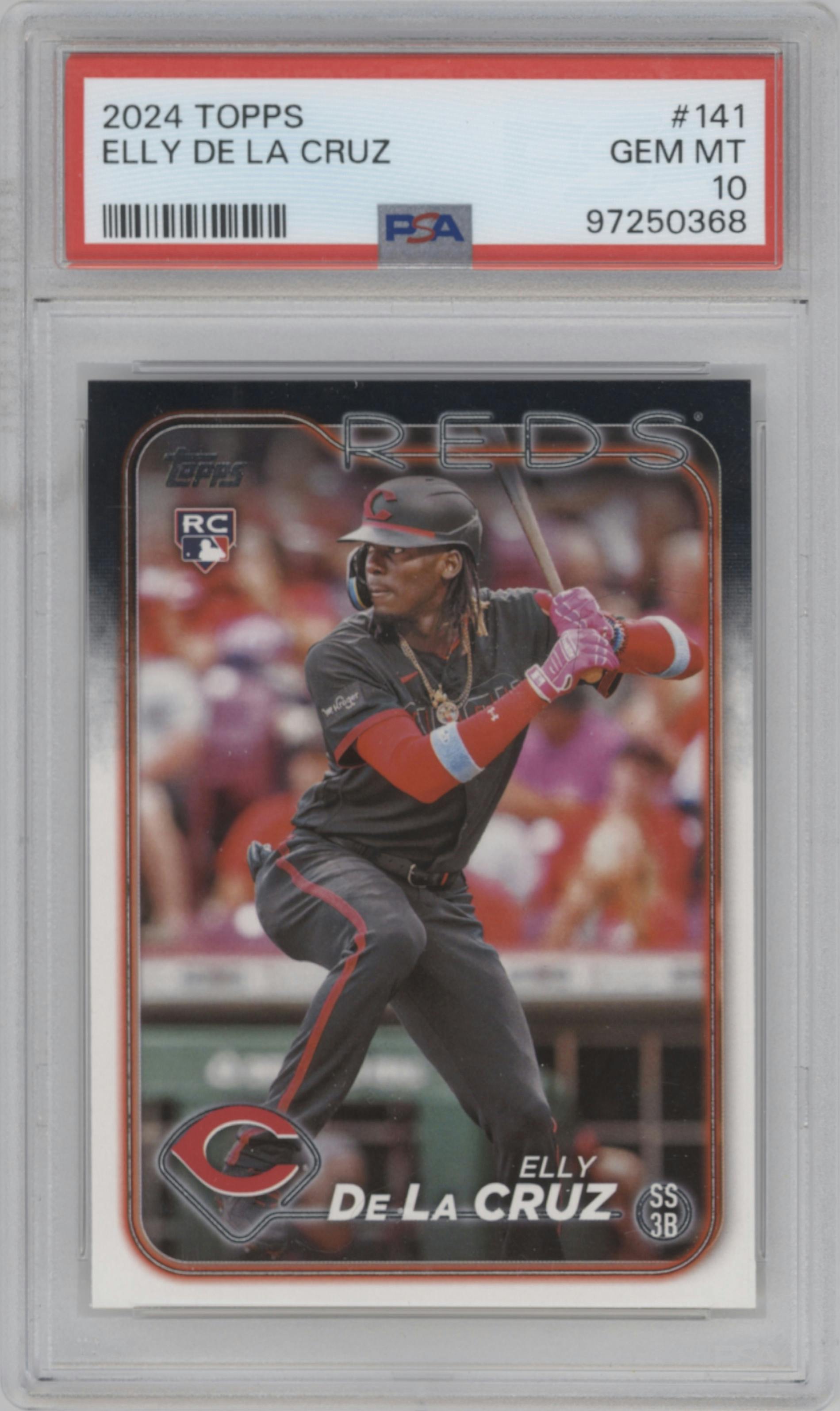 Elly De La Cruz from the 2024 Topps  set graded by PSA and given an overall grade of 10.
